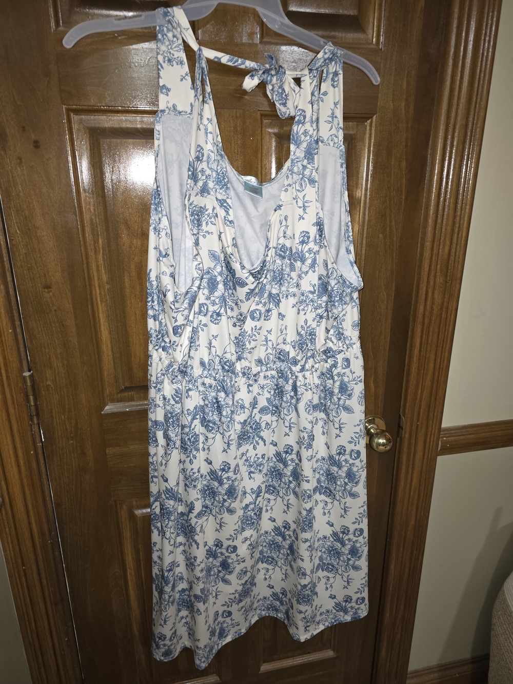 Sleeveless Blue Floral Tie-Shoulder Dress